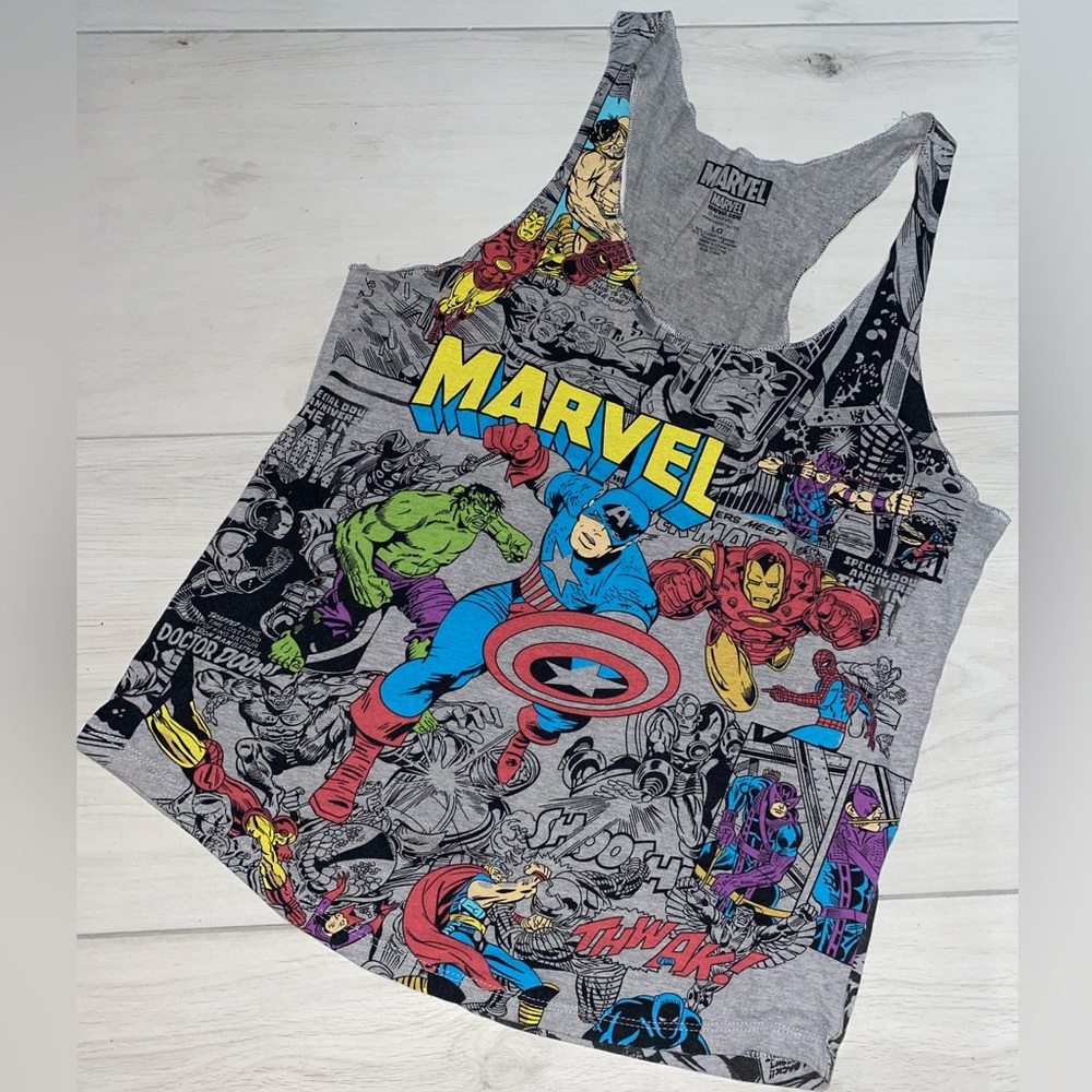 Marvel Heroes Graphic Tank Top with Blue and Red Accents